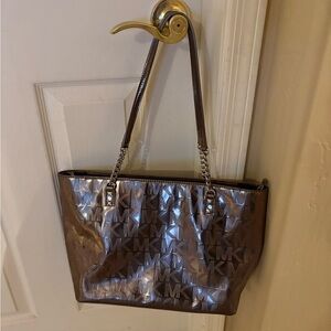 Michael Kors Shiny Silver Monogram Tote Bag